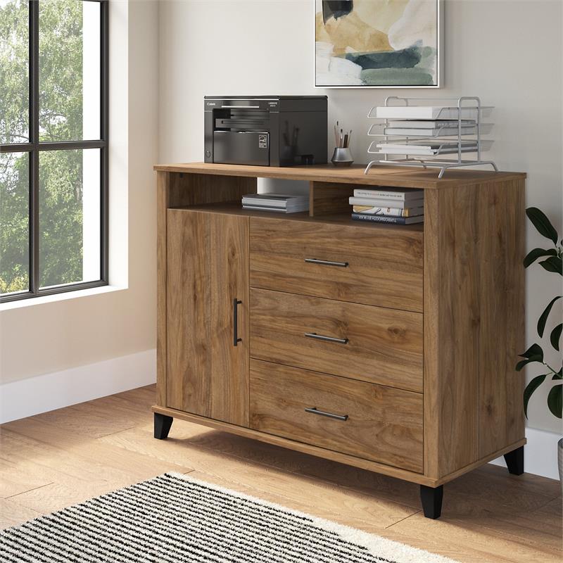 Somerset Office Storage Credenza in Fresh Walnut - Engineered Wood