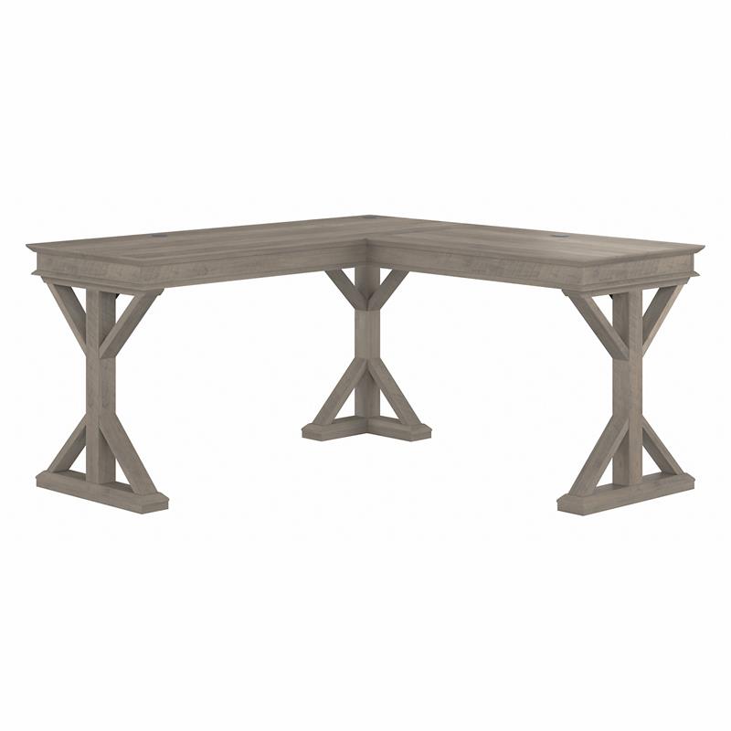 Homestead 60W Farmhouse L Shaped Desk in Driftwood Gray - Engineered Wood