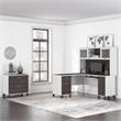 Somerset 60W L Desk with Hutch & File Cabinet in White/Gray - Engineered Wood