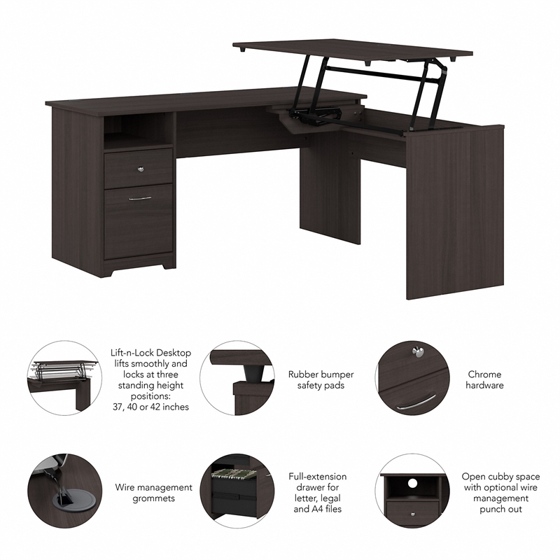 Cabot 60W 3 Position L Shaped Sit Stand Desk in Heather Gray - Engineered Wood