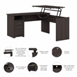 Cabot 60W 3 Position L Shaped Sit Stand Desk in Heather Gray - Engineered Wood