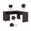 Cabot 60W L Shaped Desk with Drawers in Heather Gray - Engineered Wood