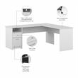 Cabot 72W L Shaped Computer Desk with File in White - Engineered Wood