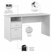 Cabot 60W Computer Desk with Drawers in White - Engineered Wood