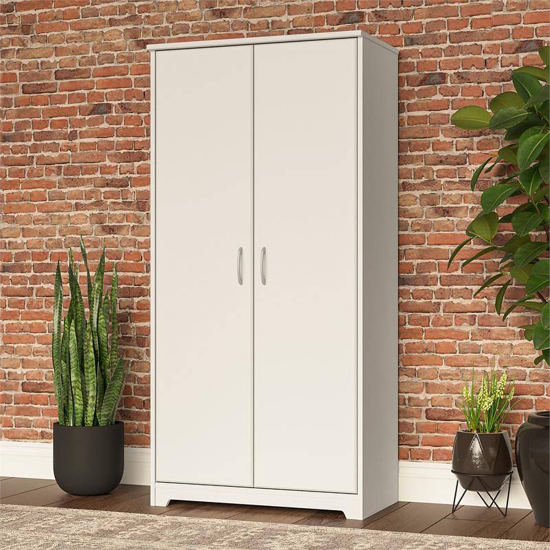 Cabot Tall Storage Cabinet with Doors in White - Engineered Wood