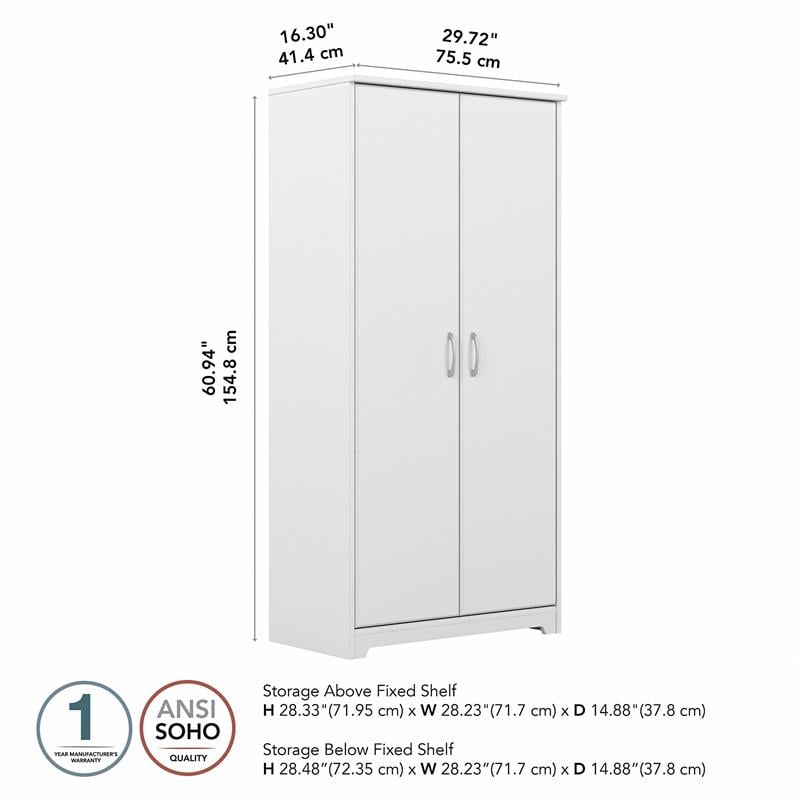 Cabot Tall Storage Cabinet with Doors in White - Engineered Wood