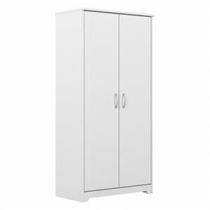 Cabot Tall Storage Cabinet with Doors in White - Engineered Wood