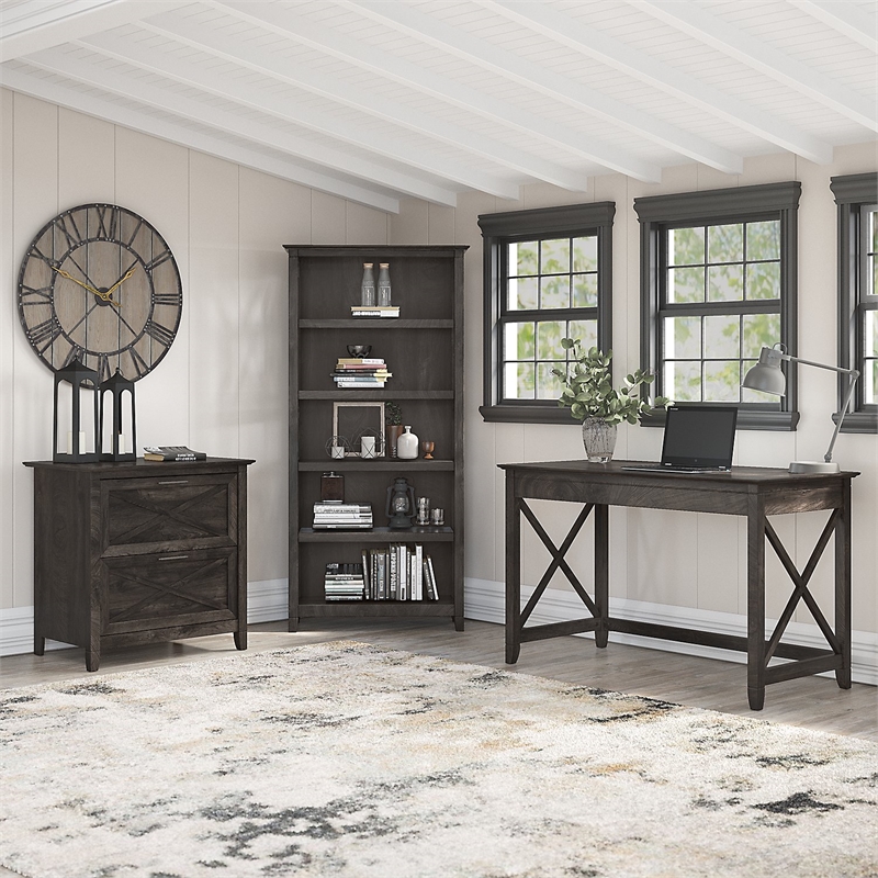 Key West Writing Desk with Storage Set in Dark Gray Hickory - Engineered Wood