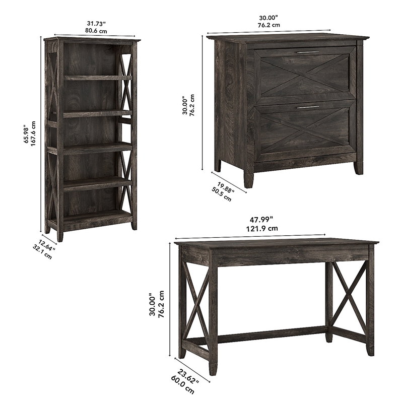Key West Writing Desk with Storage Set in Dark Gray Hickory - Engineered Wood