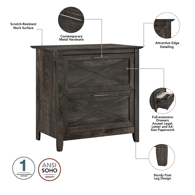 Key West Writing Desk with Storage Set in Dark Gray Hickory - Engineered Wood