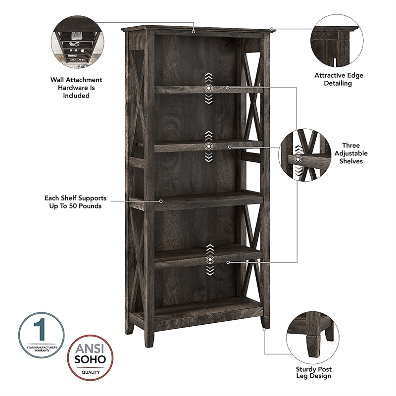 Key West Writing Desk with Storage Set in Dark Gray Hickory - Engineered Wood
