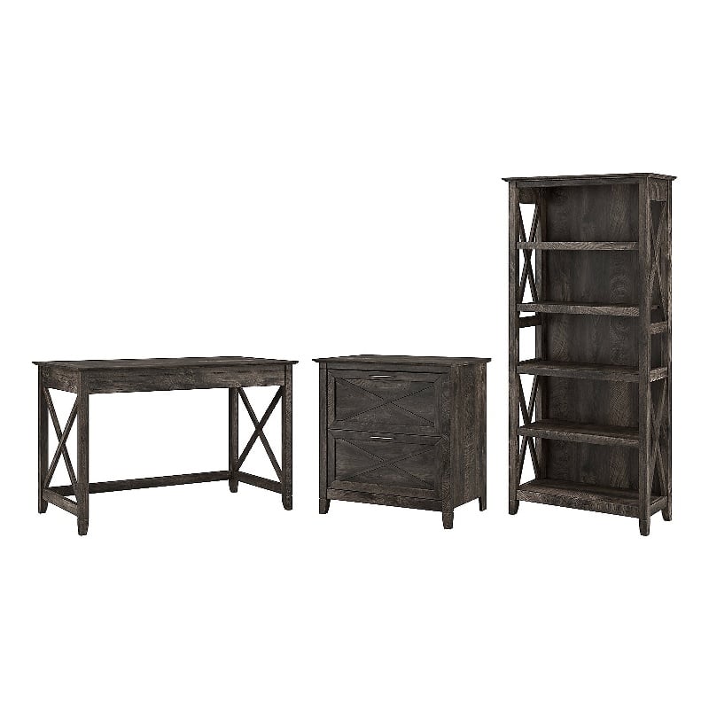 Key West Writing Desk with Storage Set in Dark Gray Hickory - Engineered Wood