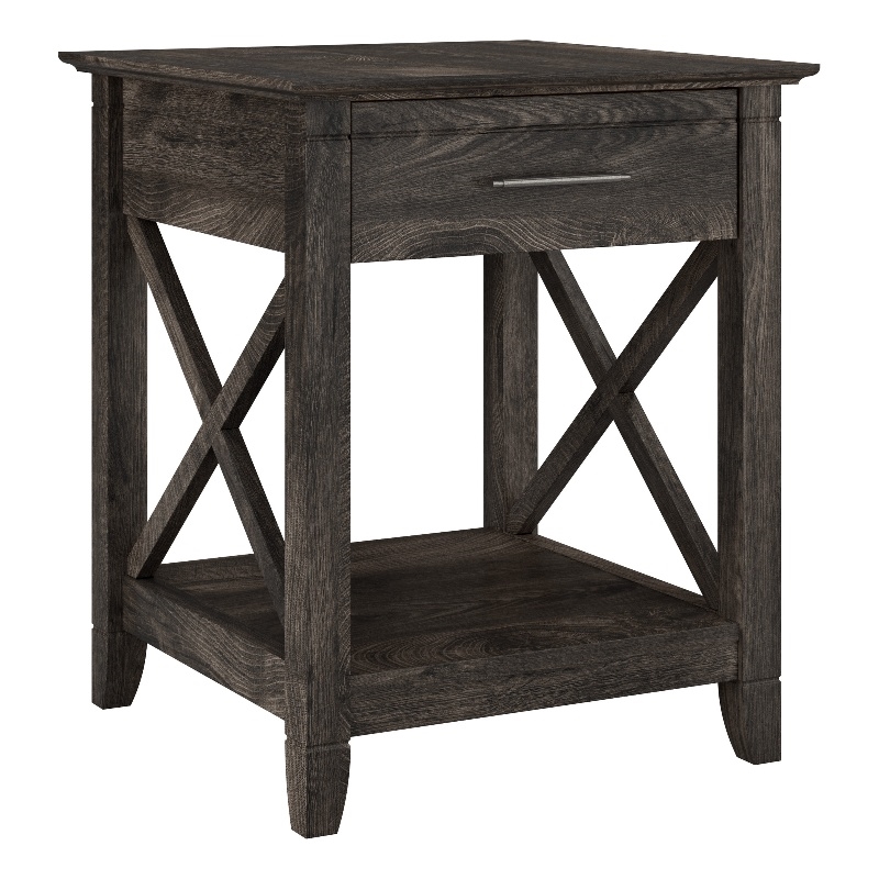 Key West End Table with Storage in Dark Gray Hickory Engineered Wood Homesquare