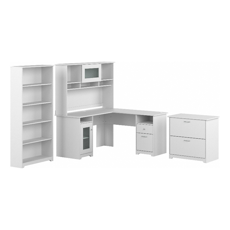 Cabot 60W L Shaped Computer Desk with Storage Set in White - Engineered Wood