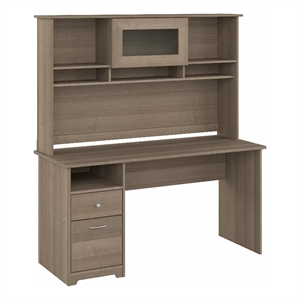 Cabot 60W Computer Desk with Hutch in Ash Gray - Engineered Wood