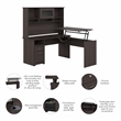 Cabot 60W Sit to Stand L Desk with Hutch in Heather Gray - Engineered Wood