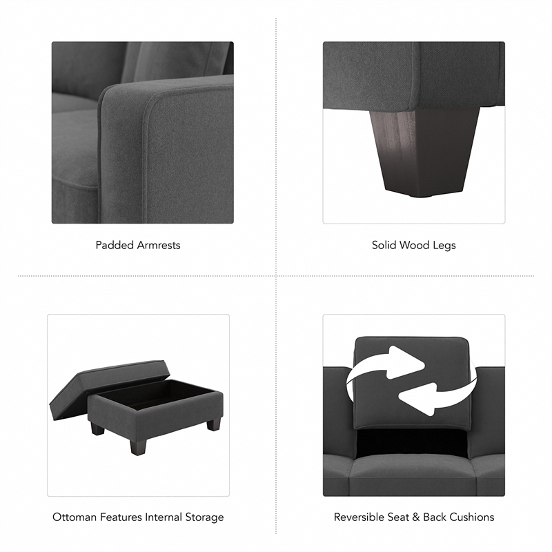 Stockton Accent Chair with Ottoman Set in Charcoal Gray Herringbone Fabric