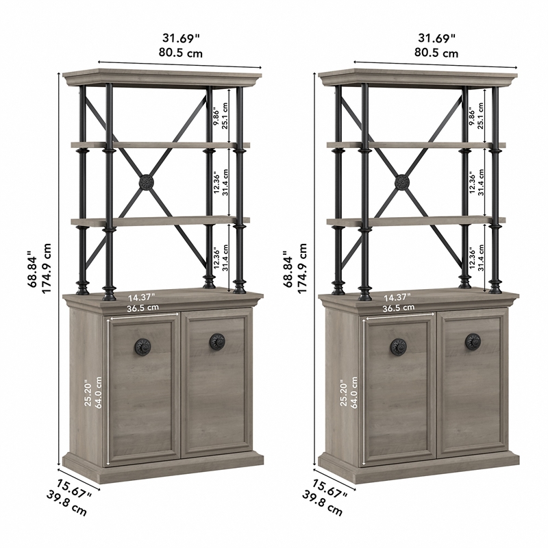 Coliseum Bookcase with Doors (Set of Two) in Driftwood Gray - Engineered Wood