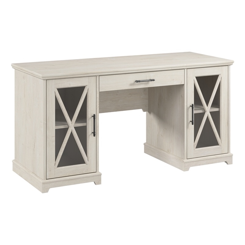 Bush Lennox Engineered Wood Desk with Keyboard Tray in Linen White Oak