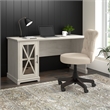 Bush Lennox Engineered Wood Desk with Storage Cabinet in Linen White Oak