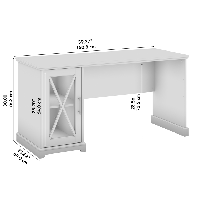 Bush Lennox Engineered Wood Desk with Storage Cabinet in Linen White Oak