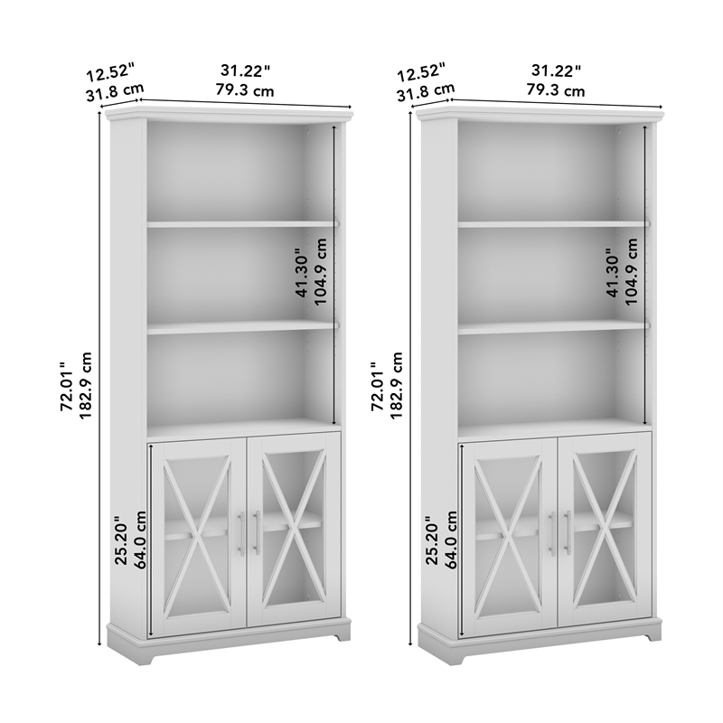 Bush Lennox 5-Shelf Engineered Wood Bookcase in Linen White Oak (Set of 2)