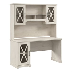Bush Lennox Engineered Wood Desk with Storage Cabinet in Linen White Oak