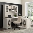 Bush Lennox Engineered Wood L-Shaped Desk with Hutch in Linen White Oak