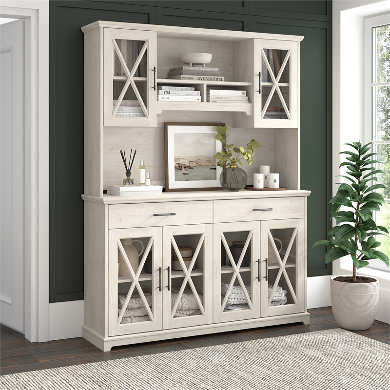 Bush Lennox Engineered Wood Sideboard Buffet Cabinet in Linen White Oak
