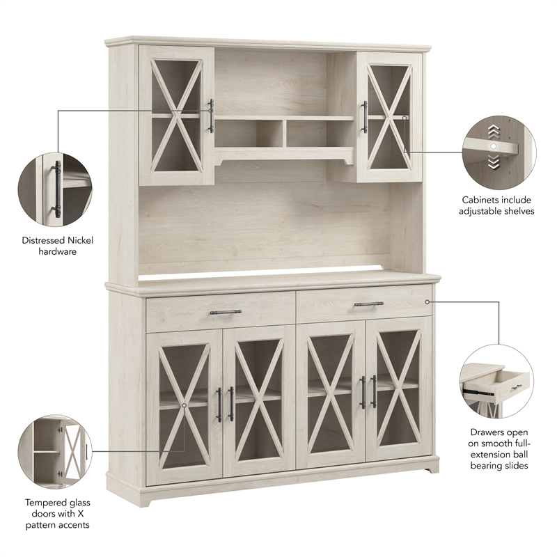 Bush Lennox Engineered Wood Sideboard Buffet Cabinet in Linen White Oak