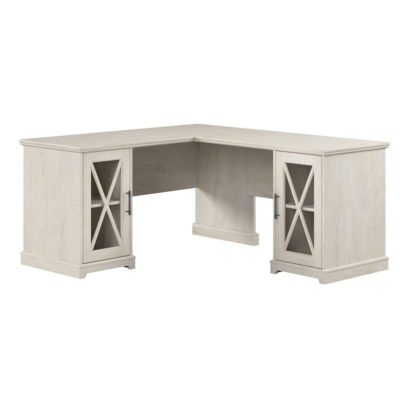 Bush Lennox Engineered Wood L-Shaped Desk in Linen White Oak