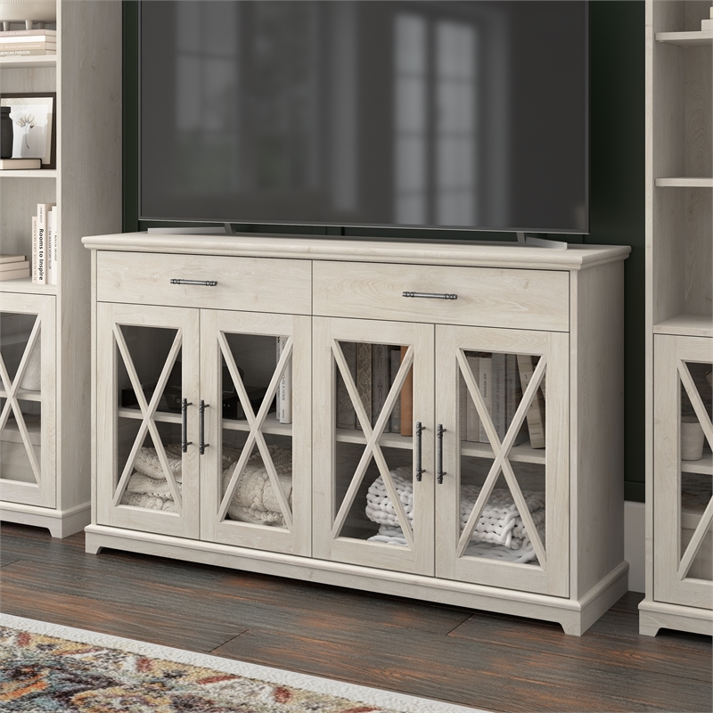 Bush Lennox Engineered Wood Buffet Cabinet with Drawers in Linen White Oak