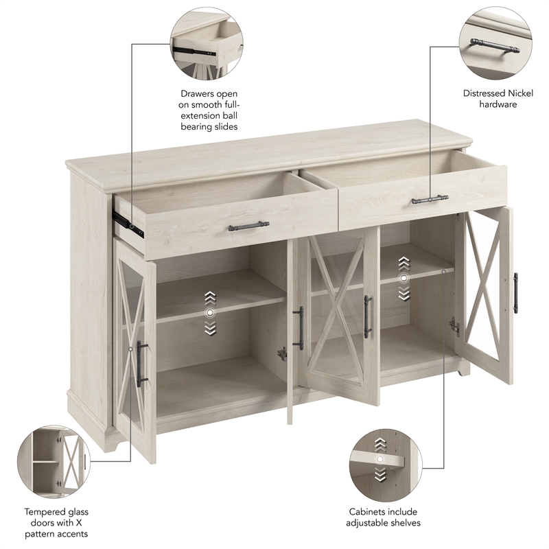 Bush Lennox Engineered Wood Buffet Cabinet with Drawers in Linen White Oak