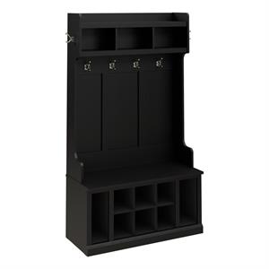Woodland 40W Hall Tree and Shoe Bench w/ Shelves in Black Oak - Engineered Wood