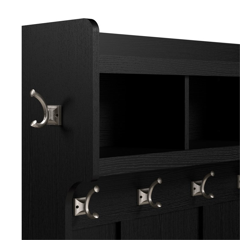 Woodland 40W Shoe Bench with Doors and Coat Rack in Black Oak - Engineered Wood