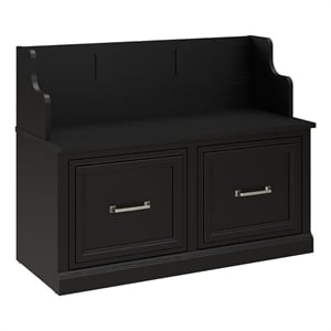 Woodland 40W Entryway Bench with Doors in Black Suede Oak - Engineered Wood