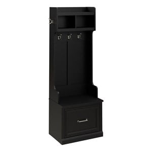 Woodland 24W Hall Tree & Shoe Bench w/ Drawer in Black Oak - Engineered Wood