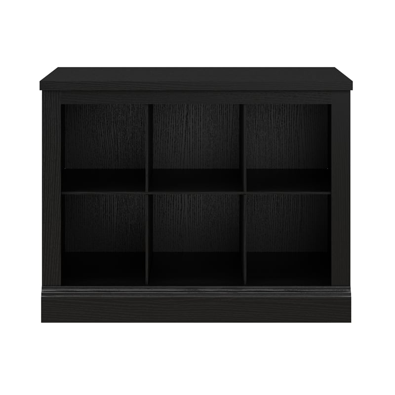 Woodland 24W Small Shoe Bench with Shelves in Black Suede Oak - Engineered Wood