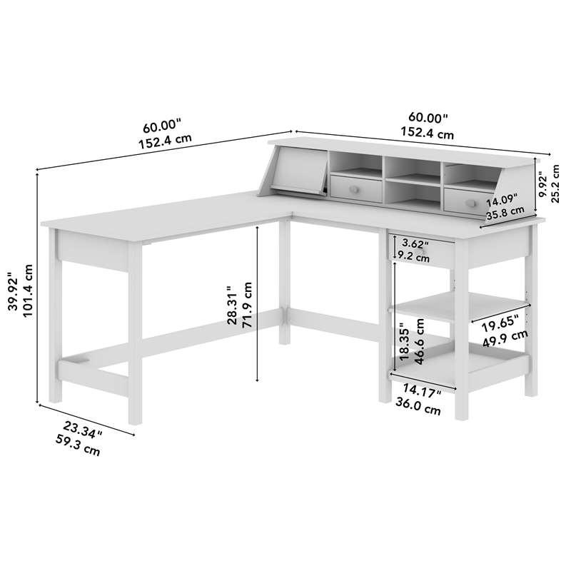 Broadview 60W L Shaped Computer Desk with Storage and Organizer in Classic Black