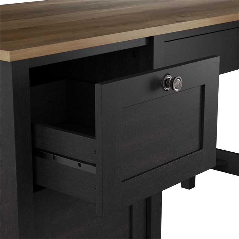 Mayfield 54W Computer Desk with Drawers in Vintage Black and Reclaimed Pine