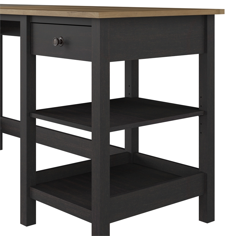 Mayfield 54W Computer Desk with Shelves in Vintage Black and Reclaimed Pine