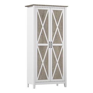 Key West Tall Storage Cabinet with Doors in White/Gray - Engineered Wood