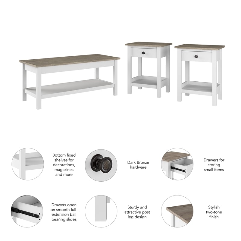 Mayfield Farmhouse Coffee Table with End Tables - Engineered Wood