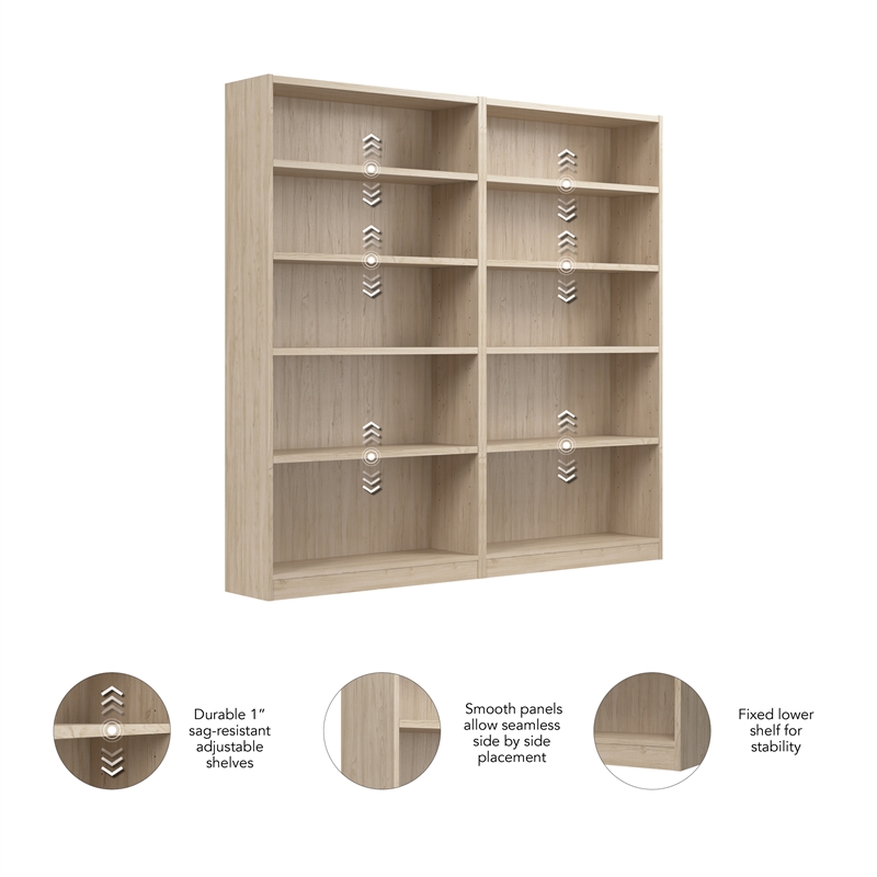 Universal Tall 5 Shelf Bookcase Set in Natural Elm - Engineered Wood