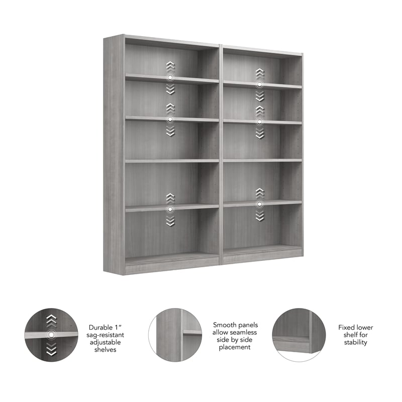 Universal Tall 5 Shelf Bookcase Set in Platinum Gray - Engineered Wood