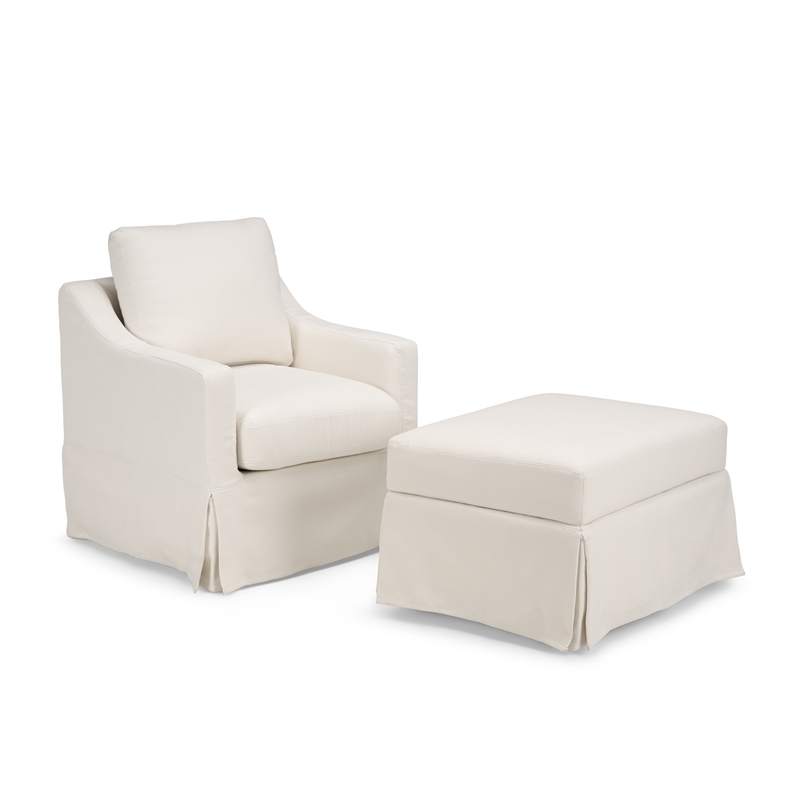 Harper Swivel Accent Chair and Storage Ottoman with Slipcovers - Ivory Fabric