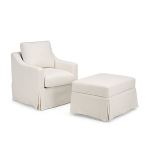Harper Swivel Accent Chair and Storage Ottoman with Slipcovers - Ivory Fabric