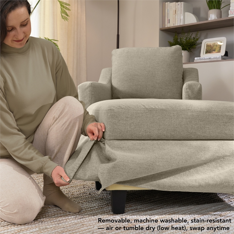 Harper Storage Ottoman with Tray and Slipcover - Sand Basketweave Fabric