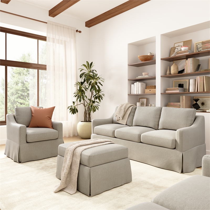 Harper 80W Sofa with Swivel Chair and Ottoman with Slipcovers - Sand Fabric