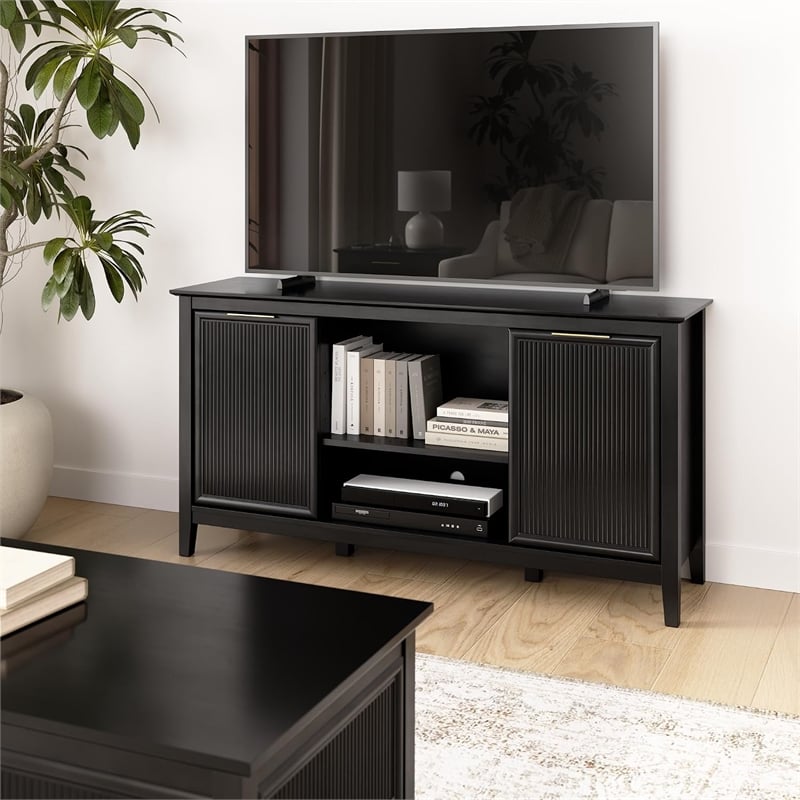 Bush Home Camille 58W Fluted TV Stand with Storage in Onyx Birch